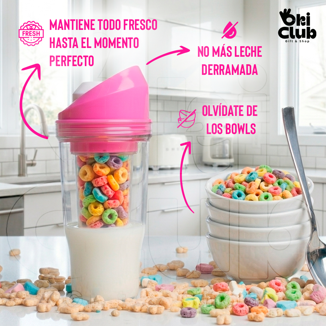"Lechereal" Vaso para leche y cereal tipo Crunch Cup
