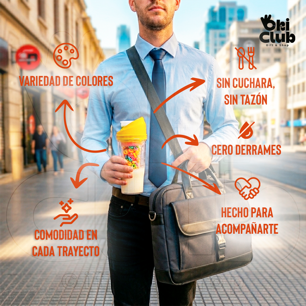 "Lechereal" Vaso para leche y cereal tipo Crunch Cup