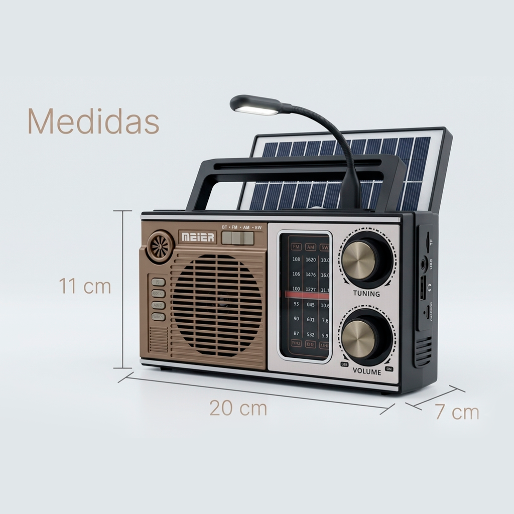 Radio Portátil vintage con panel solar