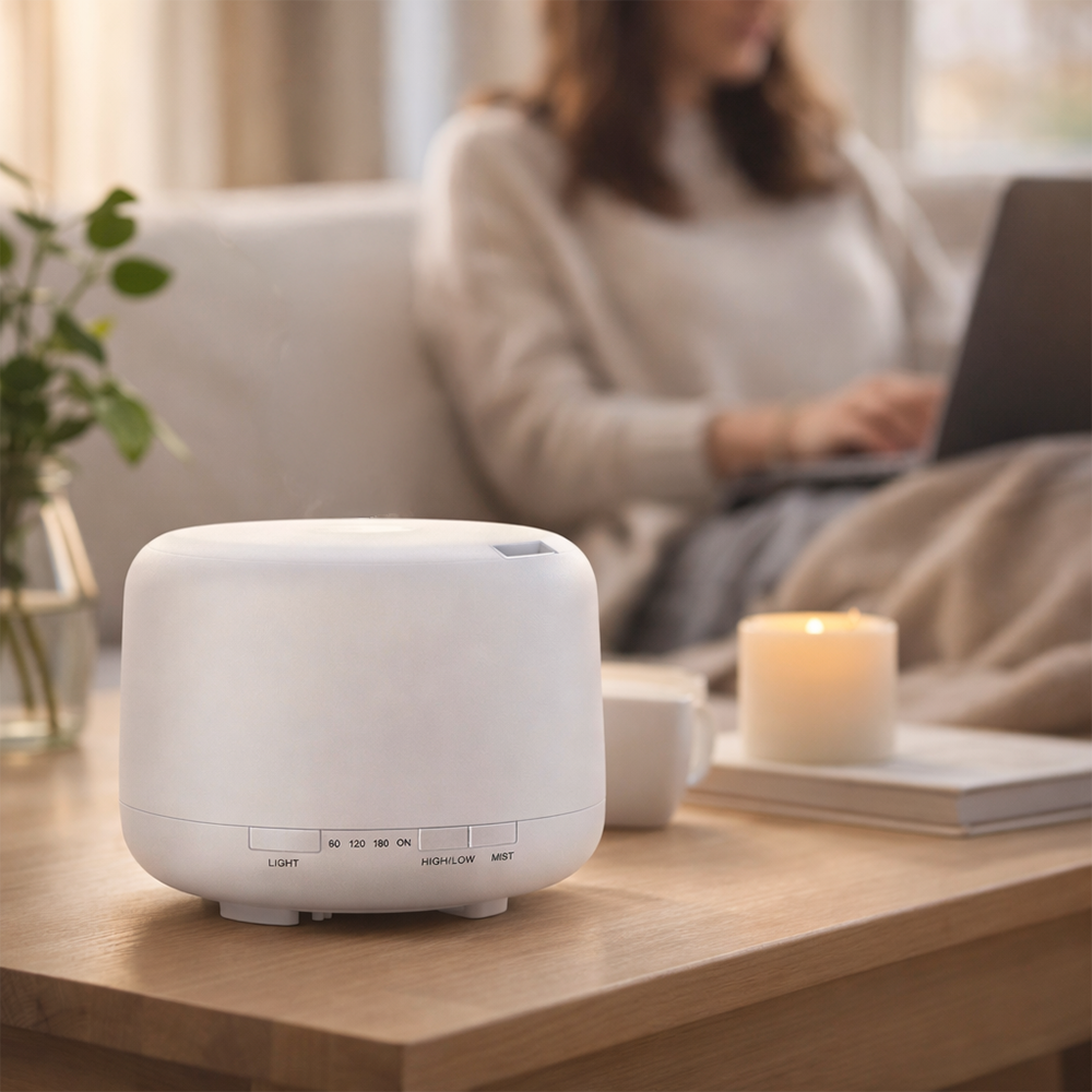 Humidificador ultrasónico de aire y aromas 500ML blanco LED