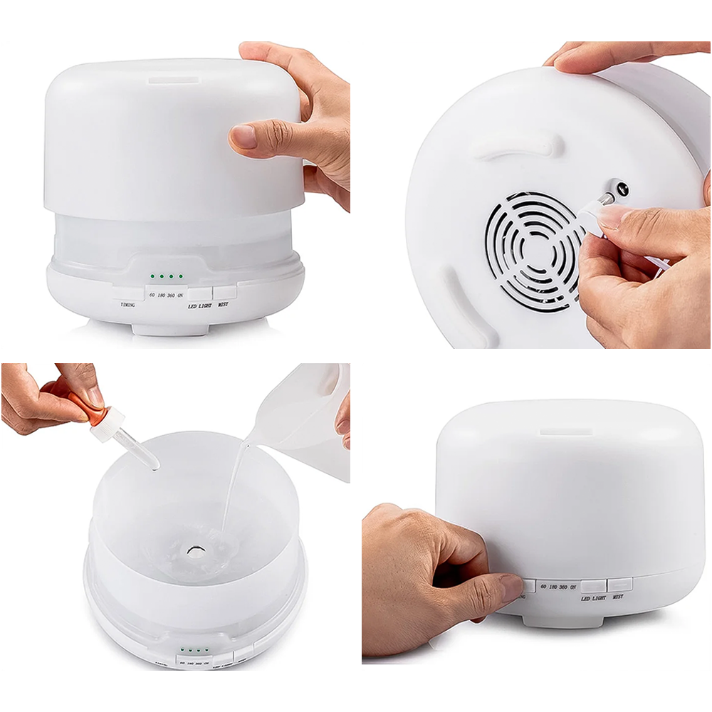 Humidificador ultrasónico de aire y aromas 500ML blanco LED