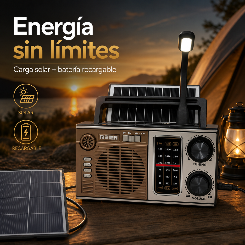 Radio Portátil vintage con panel solar