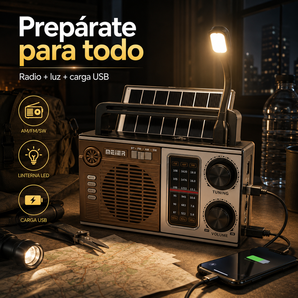 Radio Portátil vintage con panel solar